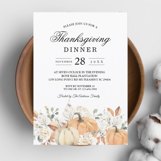 Invitation "Rustique Citrouille du dîner Thanksgiving