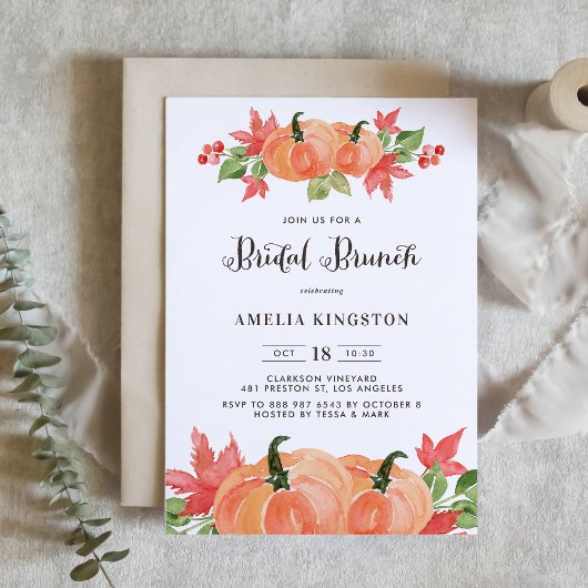 Invitation Rustique Citrouilles d'aquarelle d'automne Brunch 