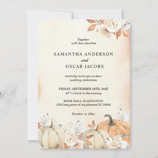 Invitation Rustique Citrouilles et fleurs d'automne (Devant)