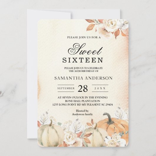 Invitation Rustique Citrouilles et fleurs d'automne (Devant)