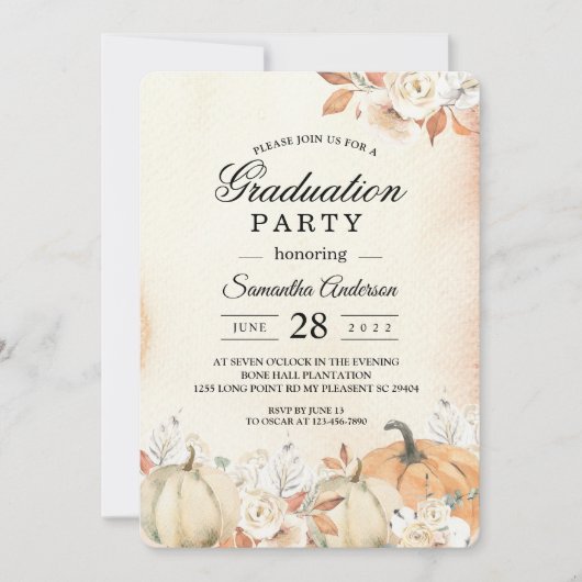 Invitation Rustique Citrouilles et fleurs d'automne (Devant)