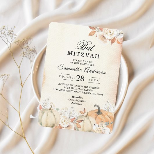 Invitation Rustique Citrouilles et fleurs d'automne