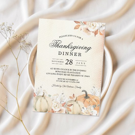 Invitation Rustique Citrouilles et fleurs d'automne