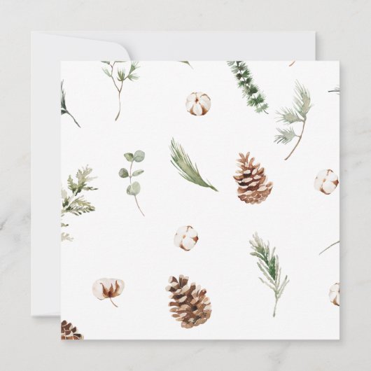 Invitation Rustique Coton hiver verdure Wreath Fête de Fêtes (Dos)