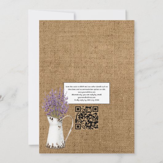 Invitation Rustique Cotton Lavender Pays QR Code Mariage (Dos)