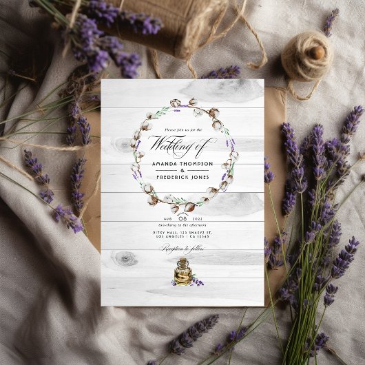 Invitation Rustique Cotton Lavender Pays QR Code Mariage