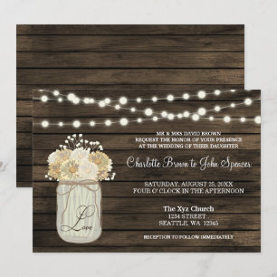Invitation Rustique Country Mason Jar Daisy Grange Mariage en