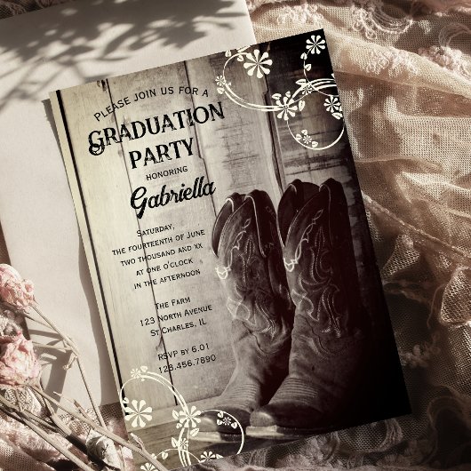 Invitation Rustique Cowboy Boot Western Graduation Party