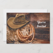 Invitation Rustique Cowboy Casquette Rope Hay Photo Anniversa (Devant)