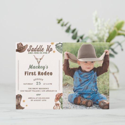 Invitation Rustique Cowboy Premier Rodéo 1er Anniversaire Pho (Debout devant)