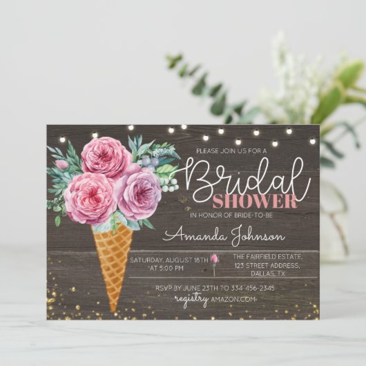 Invitation Rustique Crème de glace Fleur de douche (Debout devant)