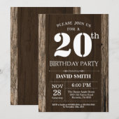 Invitation rustique d'anniversaire 20 ans Bois vin (Devant / Derrière)