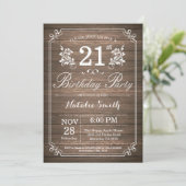 Invitation rustique d'anniversaire 21 ans Floral (Debout devant)