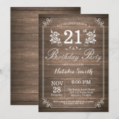 Invitation rustique d'anniversaire 21 ans Floral (Devant / Derrière)
