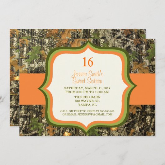 Invitation rustique d'anniversaire de Camo de (Devant / Derrière)