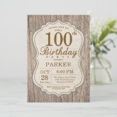 Invitation Rustique de 100e Anniversaire en Bois (Debout devant)