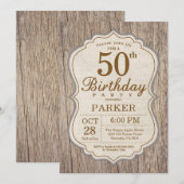 Invitation Rustique de 50e Anniversaire en Bois (Devant / Derrière)