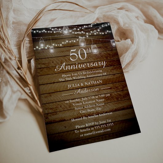 Invitation rustique de 50e anniversaire pour jardi