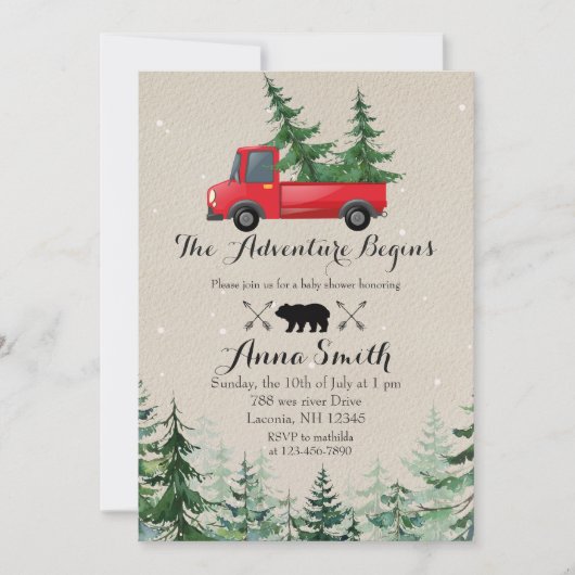 Invitation rustique de baby shower d'arbre de Noël (Devant)