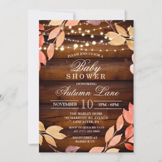 Invitation rustique de baby shower de feuille (Devant)