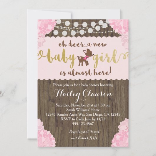 Invitation rustique de baby shower de fille de (Devant)