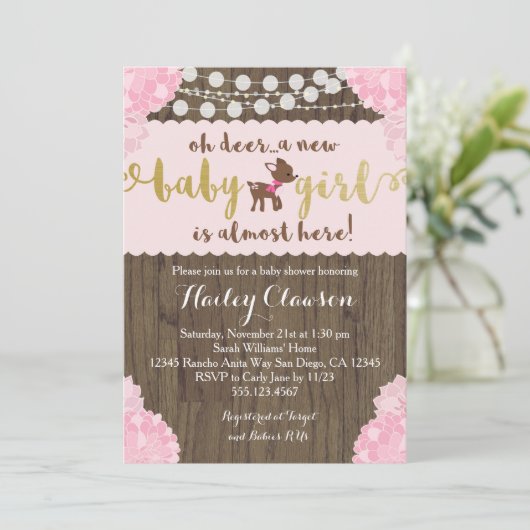 Invitation rustique de baby shower de fille de (Debout devant)