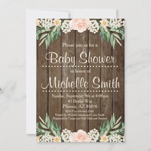 Invitation rustique de baby shower, dentelle, (Devant)