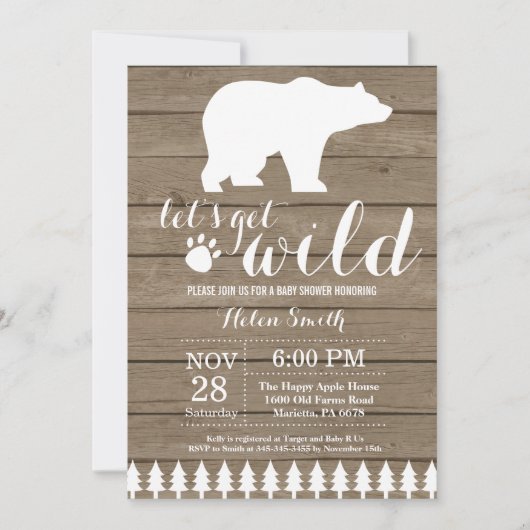 Invitation rustique de baby shower d'ours blanc (Devant)