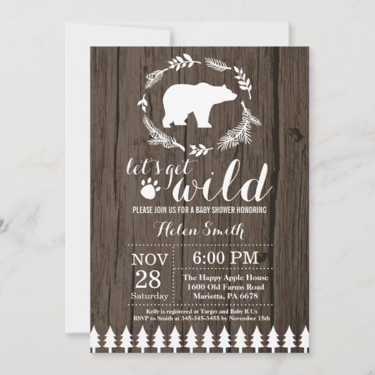Invitation rustique de baby shower d'ours blanc (Devant)