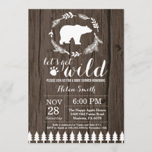 Invitation rustique de baby shower d'ours blanc
