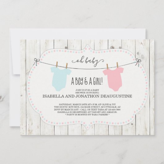 Invitation rustique de baby shower pour des (Devant)