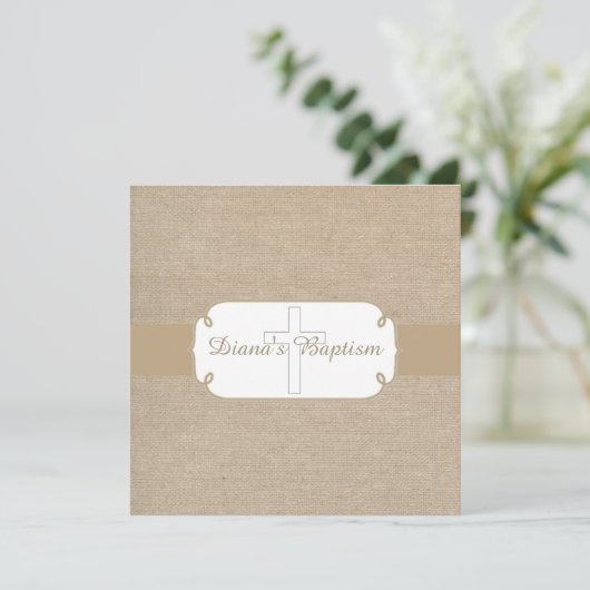 Invitation rustique de baptême de toile de jute de (Debout devant)