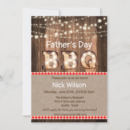 Invitation rustique de BBQ de fête des pères (Devant)