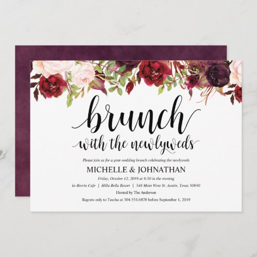 Invitation rustique de brunch de mariage de (Devant / Derrière)