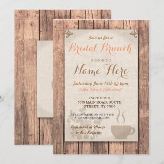 Invitation rustique de café d'amis de brunch de (Devant / Derrière)