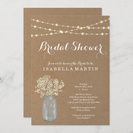 Invitation Rustique de douche nuptiale (Devant / Derrière)