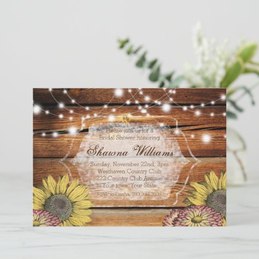 Invitation Rustique de douche nuptiale | Bois de g (Debout devant)