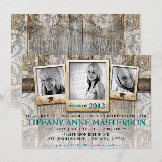 Invitation rustique de faire-part d'obtention du (Devant / Derrière)