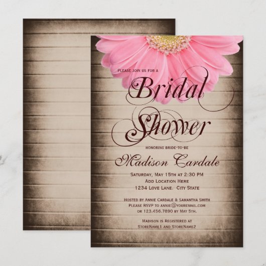 Invitation rustique de Fête de la mariée de (Devant / Derrière)