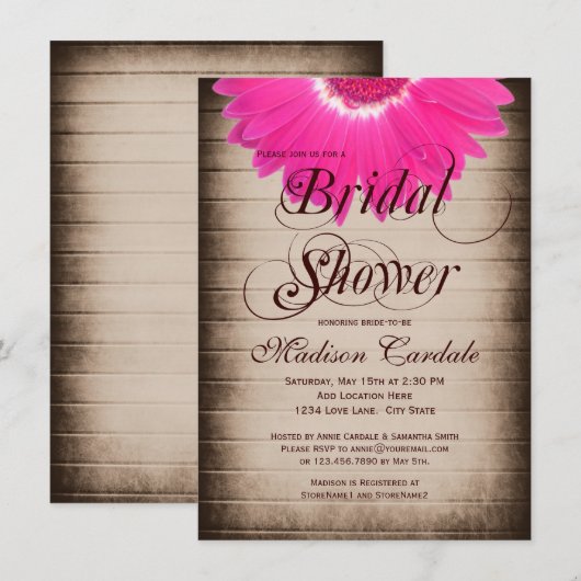 Invitation rustique de Fête de la mariée de (Devant / Derrière)