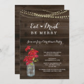 Invitation rustique de fête de Noël de poinsettia (Devant / Derrière)