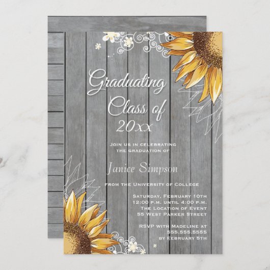 Invitation rustique de fête de remise des diplômes (Devant / Derrière)