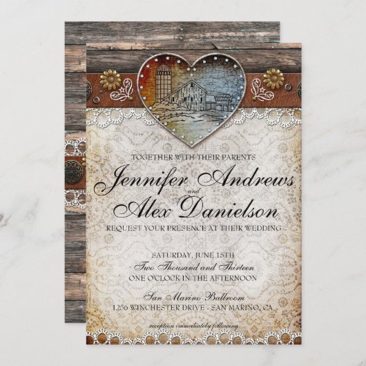 Invitation rustique de mariage campagnard de (Devant / Derrière)