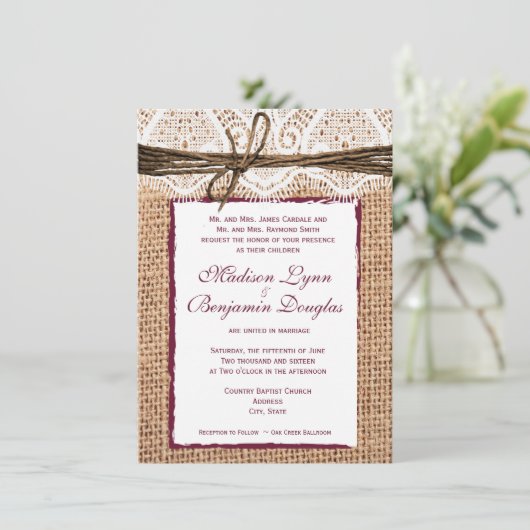 Invitation rustique de mariage de canneberge de (Debout devant)