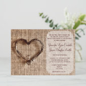 Invitation rustique de mariage de coeur de ficelle (Debout devant)