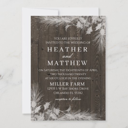 Invitation Rustique de mariage d'hiver (Devant)