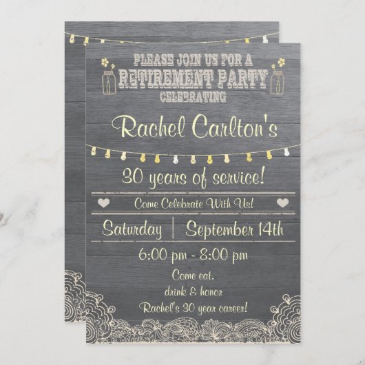 Invitation rustique de partie de retraite de pot (Devant / Derrière)