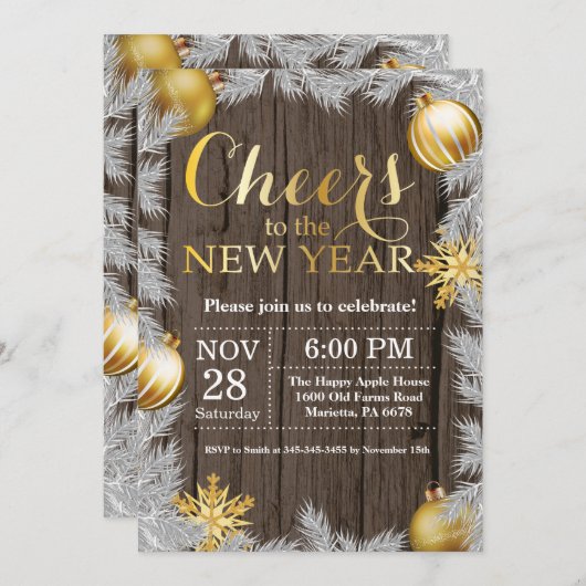 Invitation rustique de partie de soirée du Nouveau (Devant / Derrière)