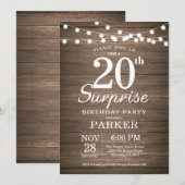 Invitation Rustique de Surprise pour les 20 ans en (Devant / Derrière)
