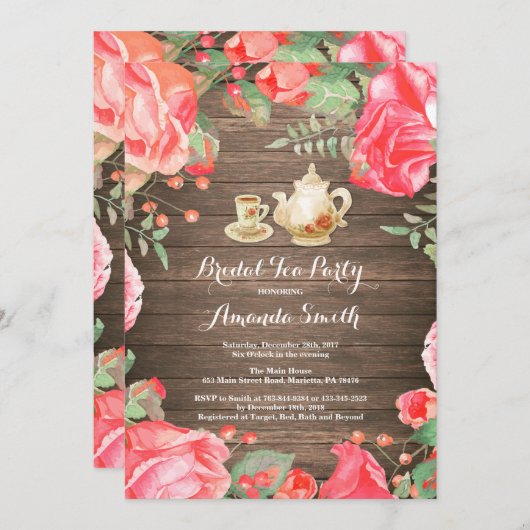 Invitation rustique de thé de Fête de la mariée (Devant / Derrière)